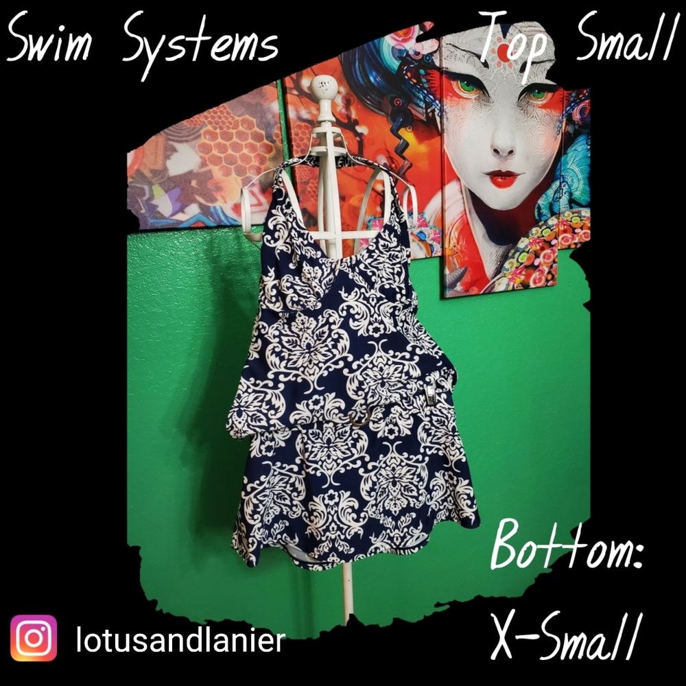 Swim Systems Navy/ White Tankini Bikini Top Small / Bottom X-Small